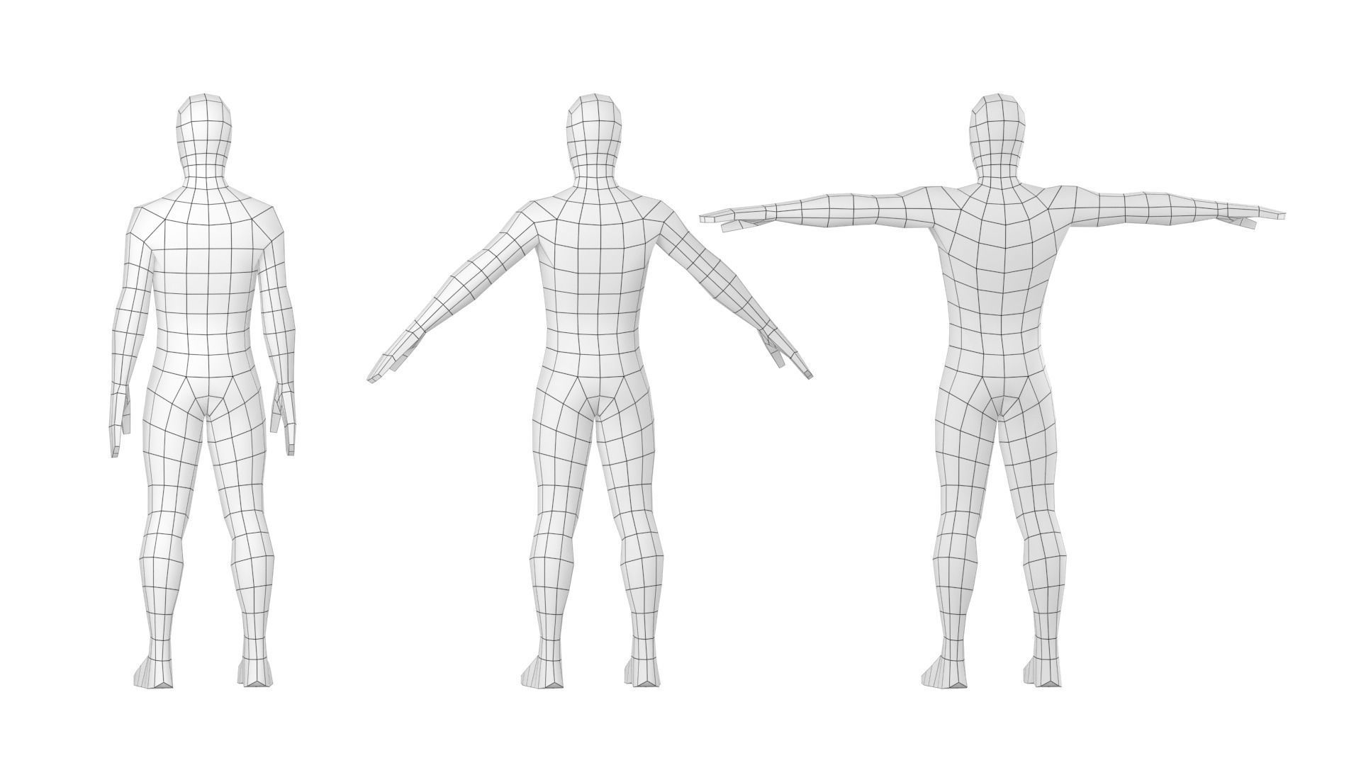 Natural Male in 3 Modeling Poses Base Mesh 3D model_19