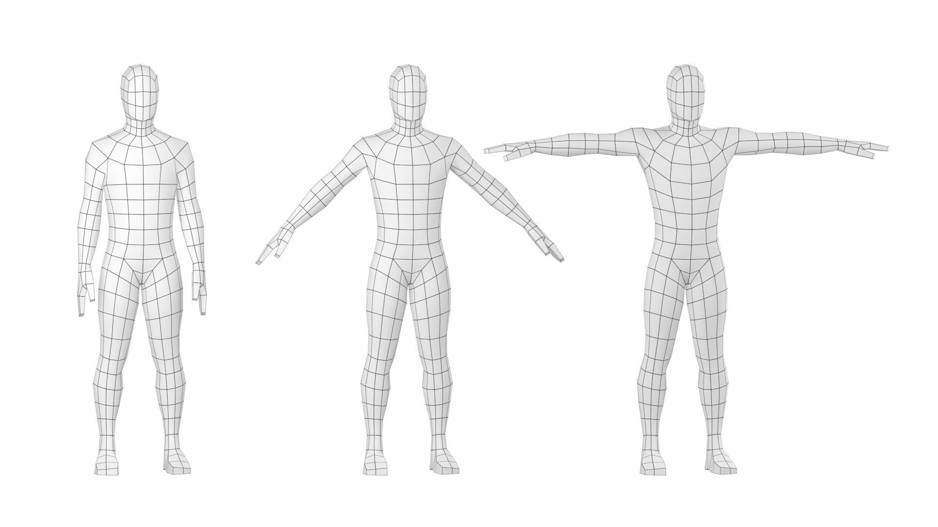 Natural Male in 3 Modeling Poses Base Mesh 3D model_15