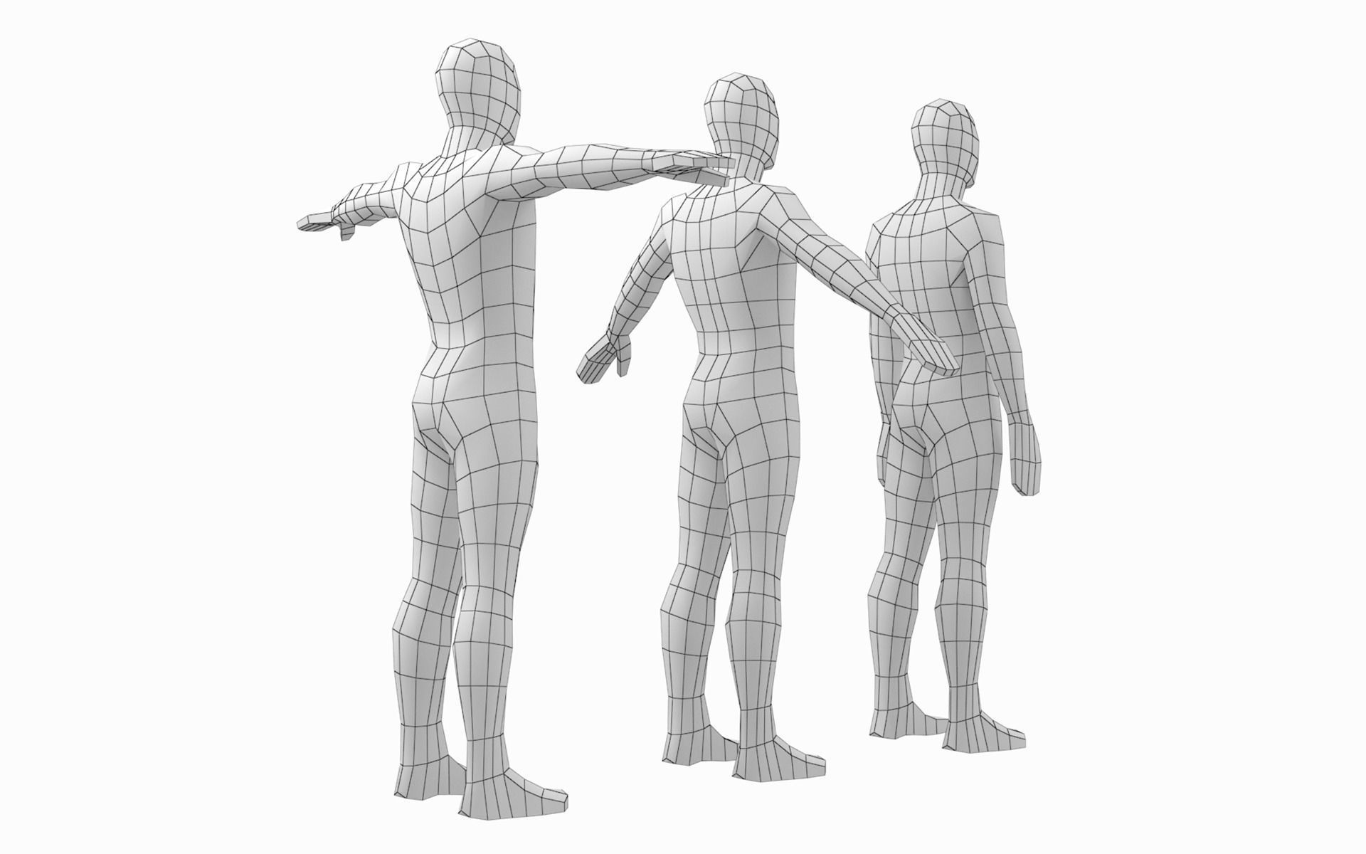 Natural Male in 3 Modeling Poses Base Mesh 3D model_5