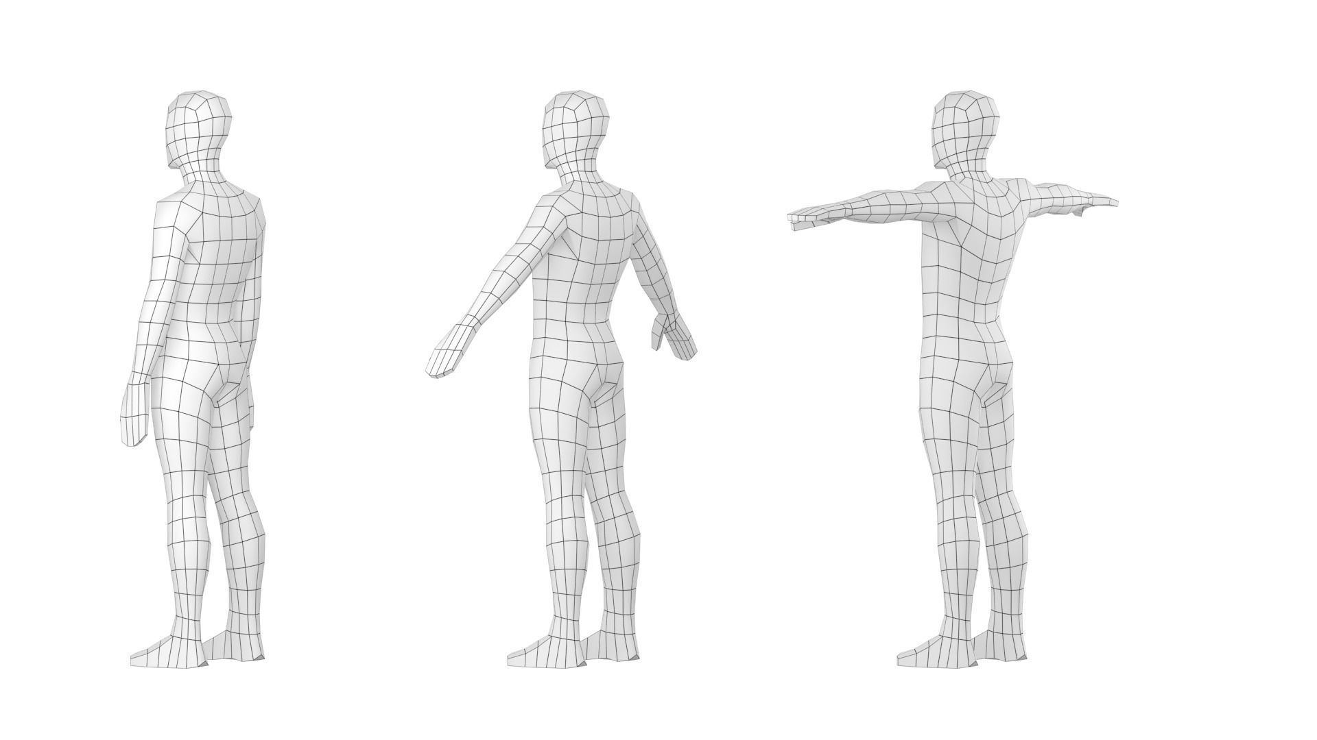 Natural Male in 3 Modeling Poses Base Mesh 3D model_20