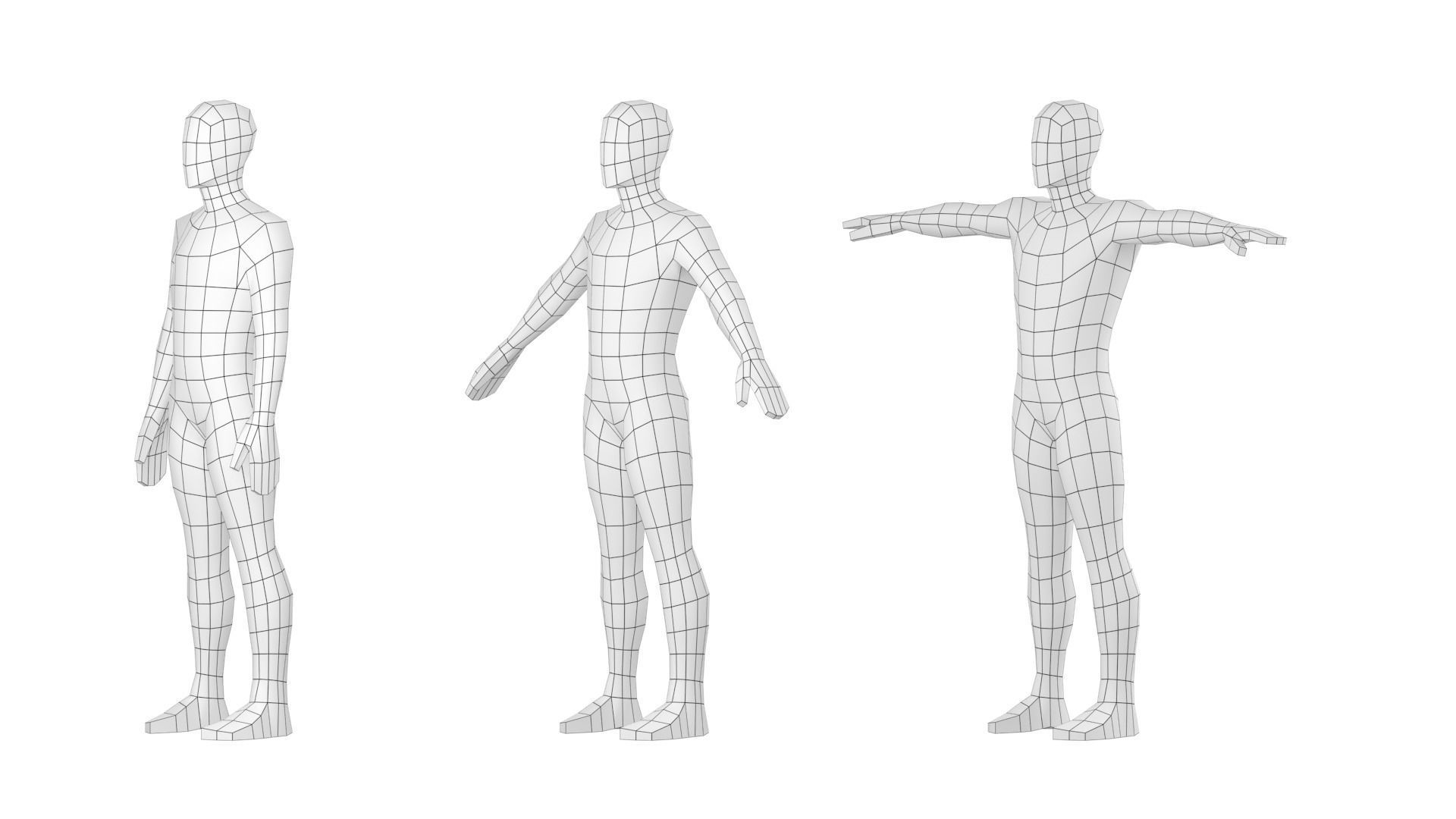 Natural Male in 3 Modeling Poses Base Mesh 3D model_22