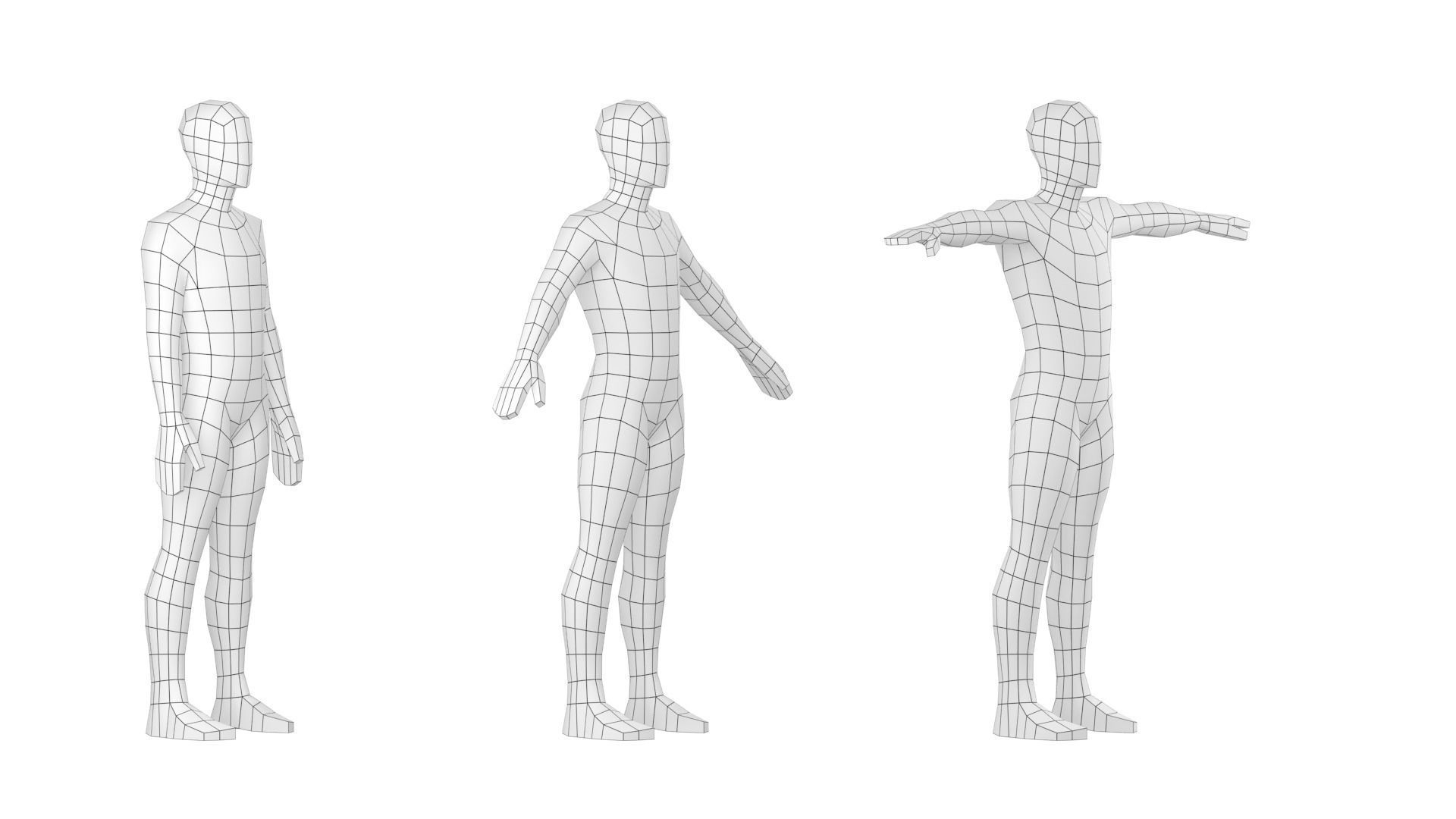 Natural Male in 3 Modeling Poses Base Mesh 3D model_16