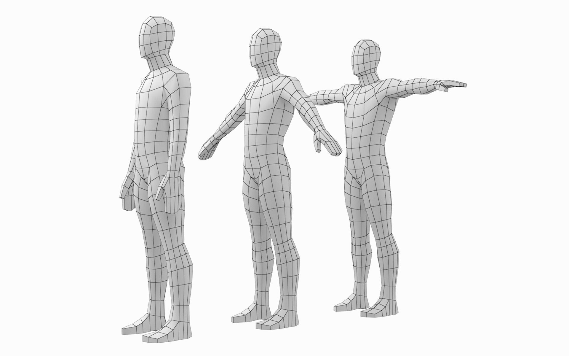 Natural Male in 3 Modeling Poses Base Mesh 3D model_4