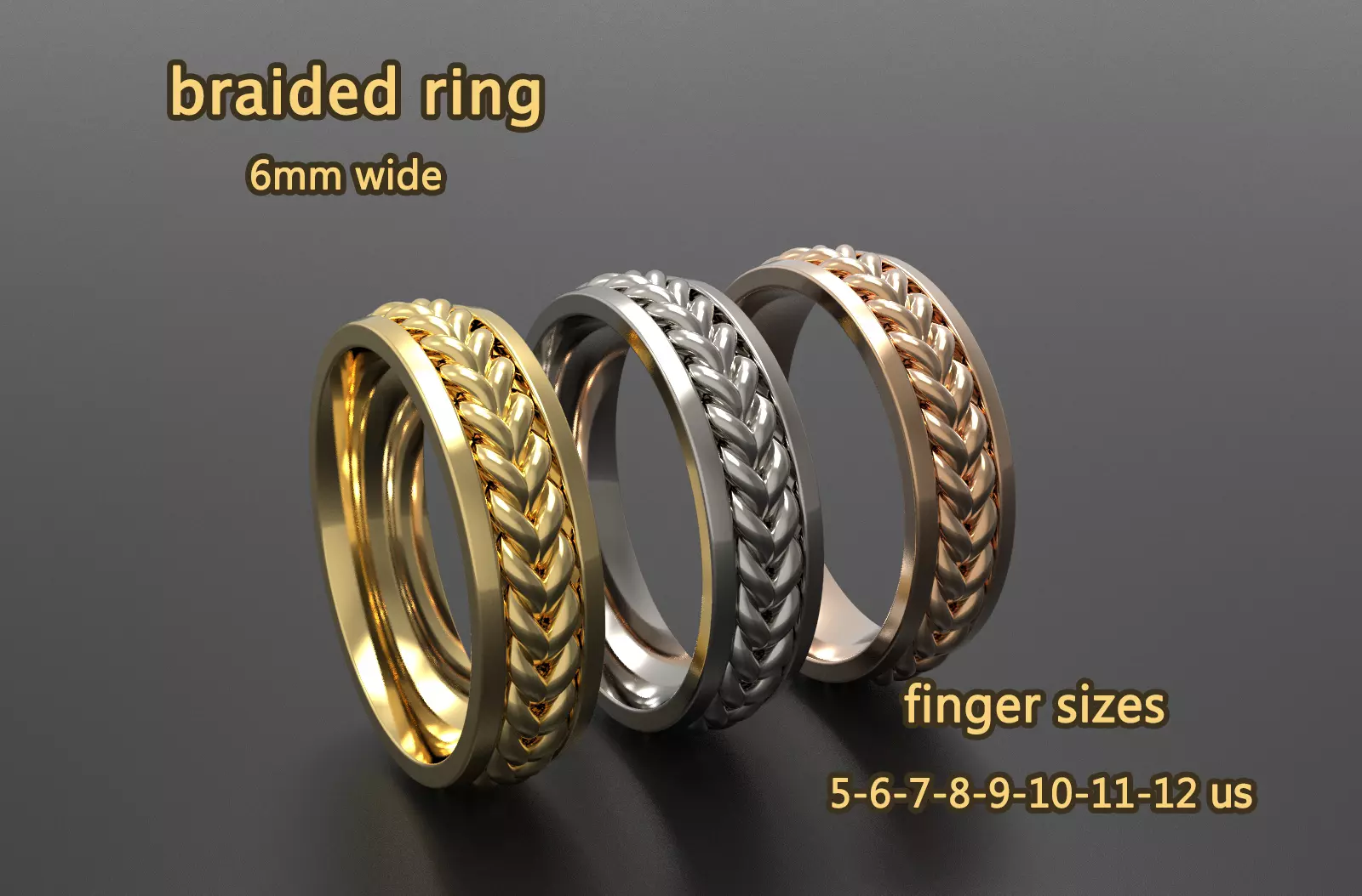 BRAIDED   RING Width 6mm 3D print model_0