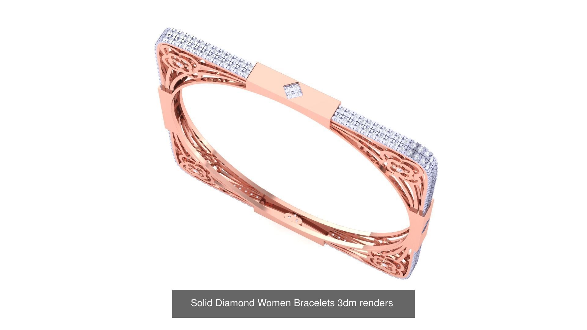 5 Square Solid Diamond Women Bracelets 3dm renders  3D Model Collection_5
