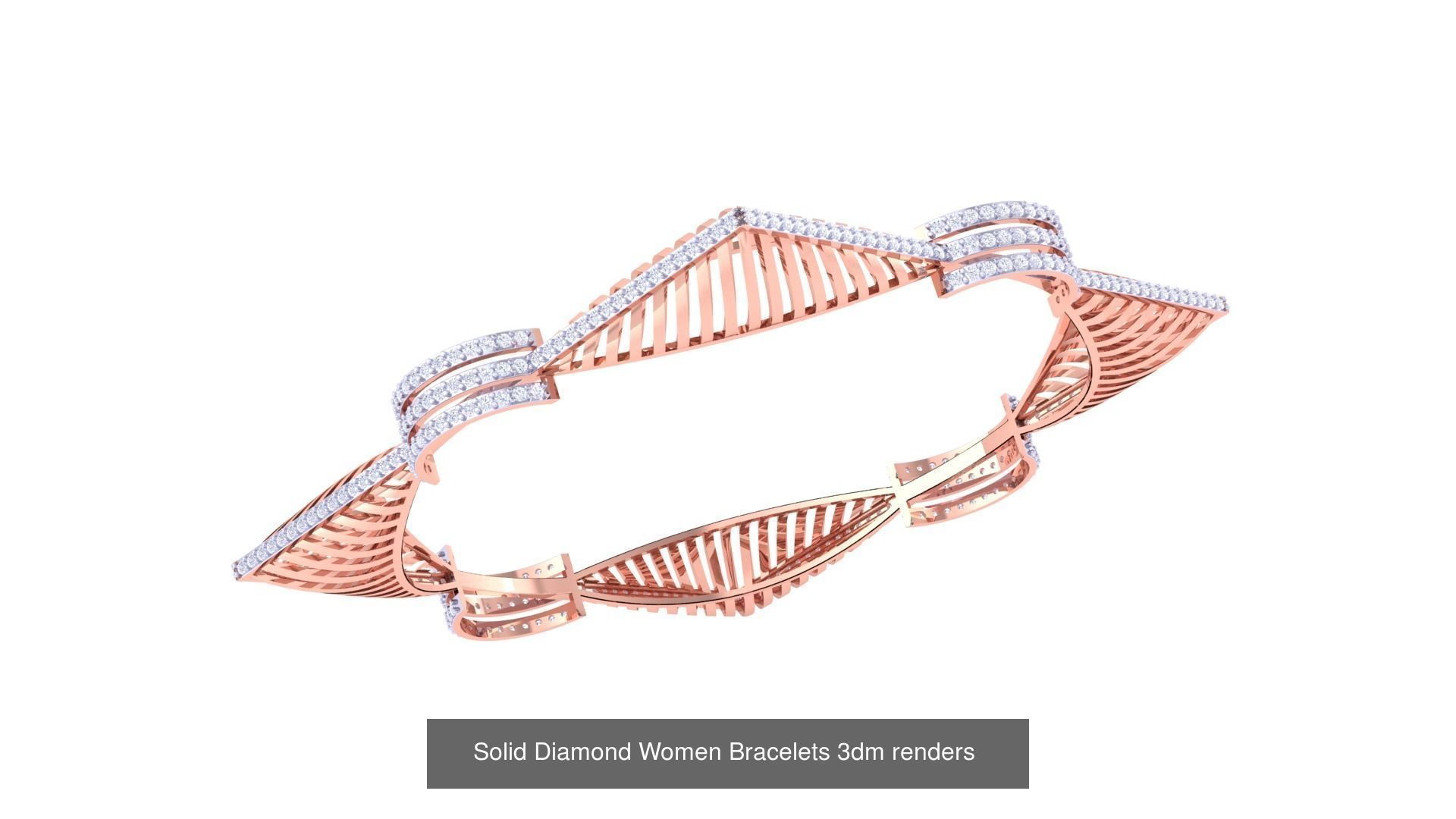 5 Square Solid Diamond Women Bracelets 3dm renders  3D Model Collection_3