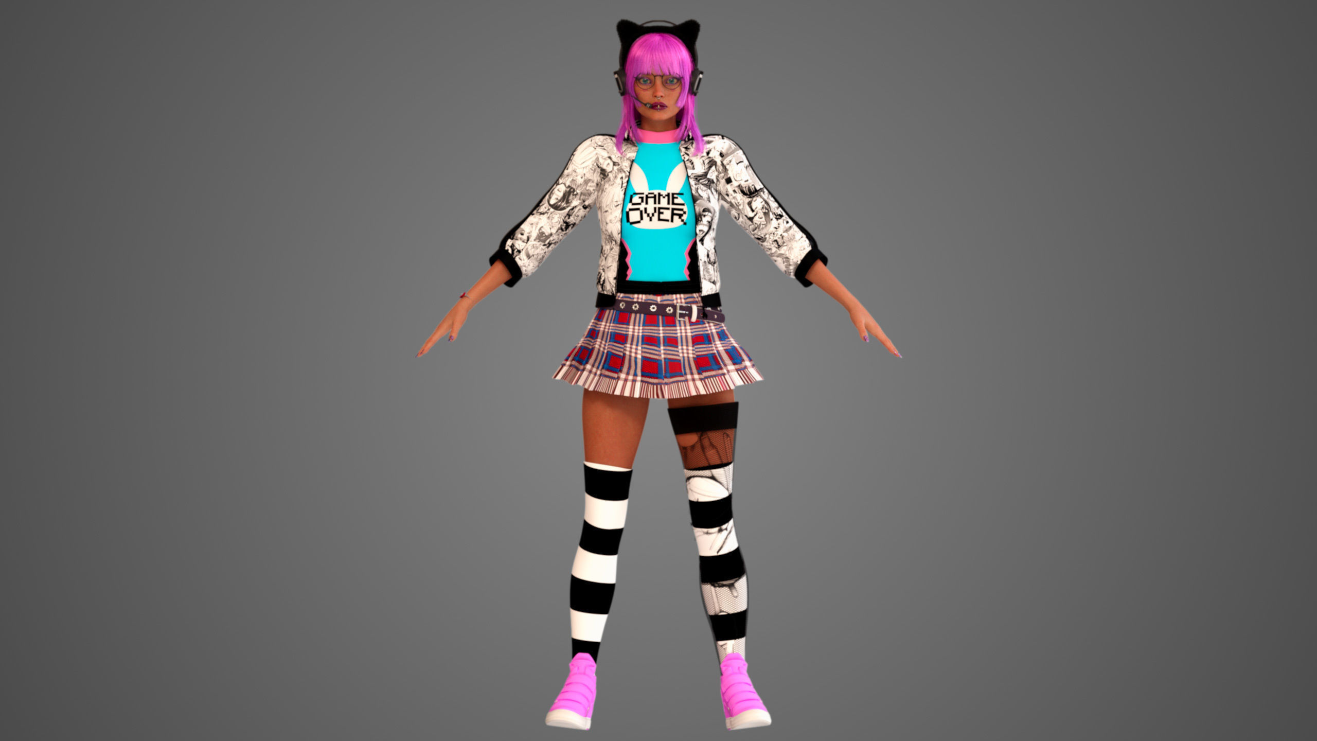 Waifu Gamer E-Girl Streamer 3D model_6