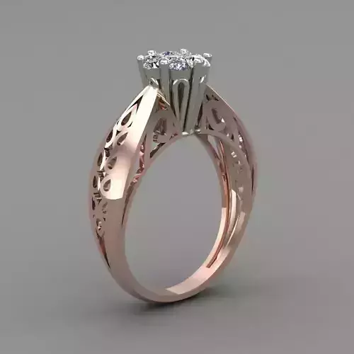 Rose Gold Diamond Engagement Ring 3D Print Model