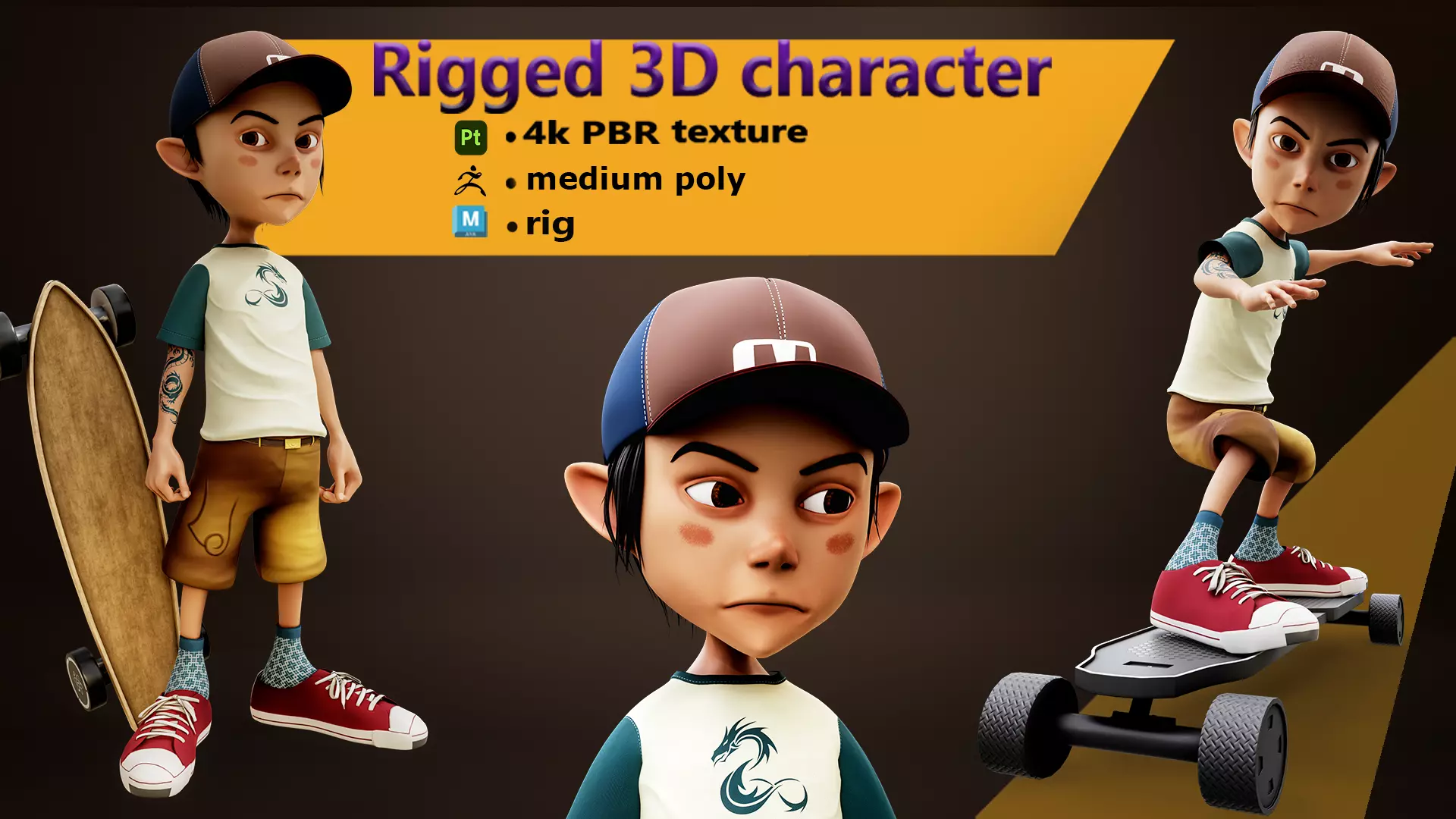 Cartoon Boy  Character  Rigging Facial expressions low-poly  Low-poly 3D model_0