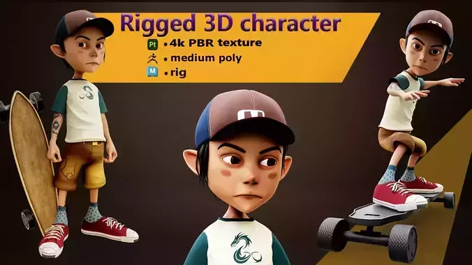 Cartoon Boy  Character  Rigging Facial expressions low-poly 