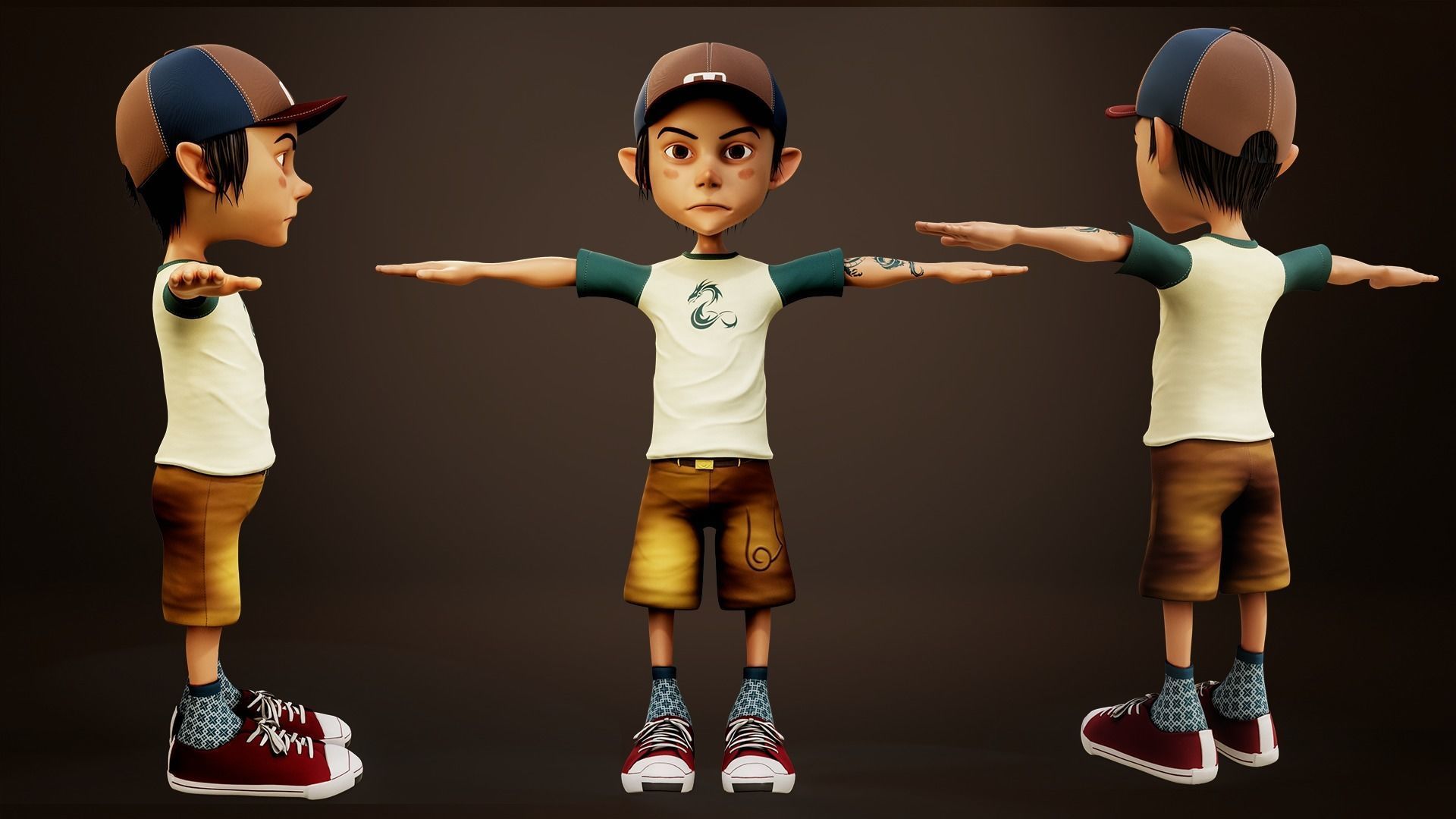 Cartoon Boy  Character  Rigging Facial expressions low-poly  Low-poly 3D model_2