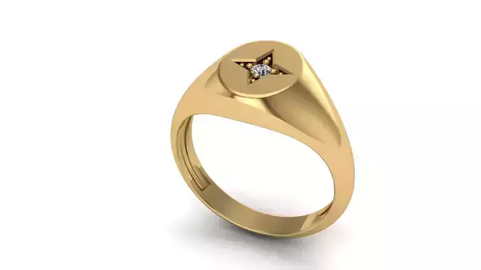 Life Signet Ring Oval Shape with Diamond