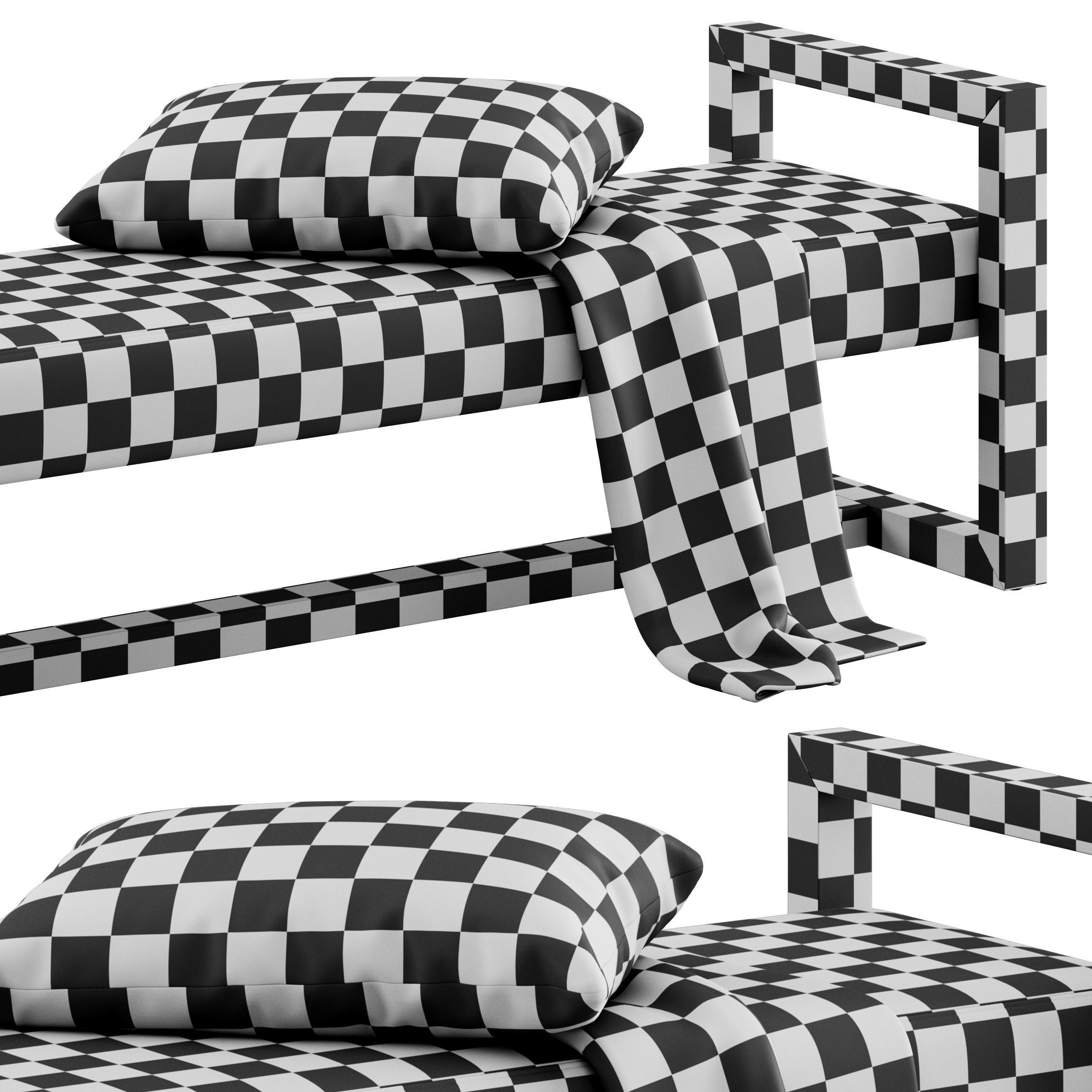 Upholstered Teak Bench by Kathy Kuo Home 3D model_16