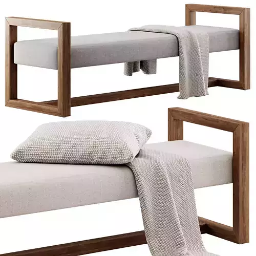 Upholstered Teak Bench by Kathy Kuo Home 3D model