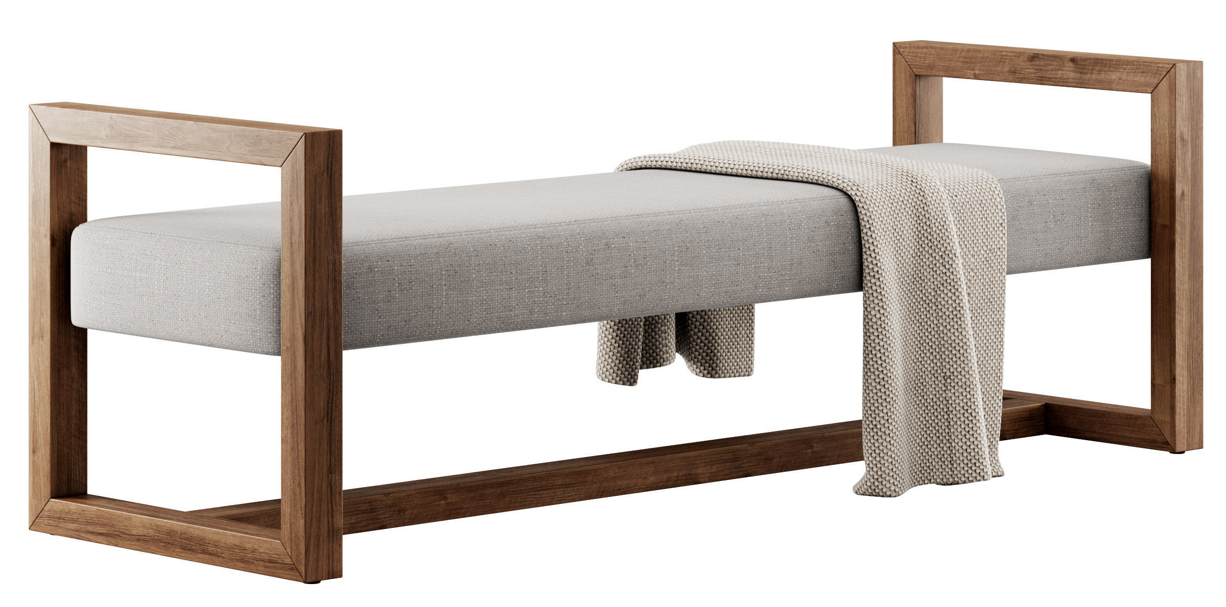 Upholstered Teak Bench by Kathy Kuo Home 3D model_6