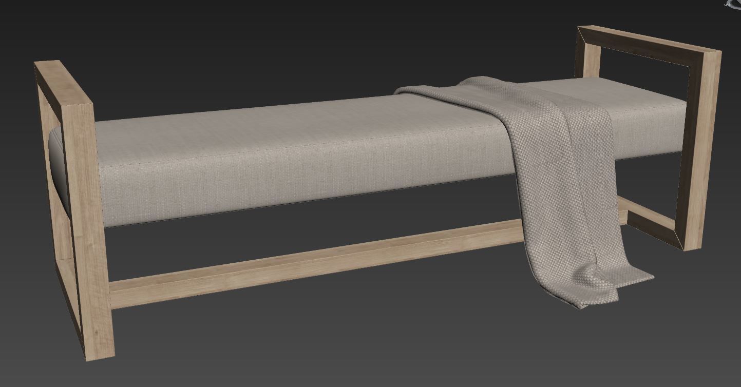 Upholstered Teak Bench by Kathy Kuo Home 3D model_19