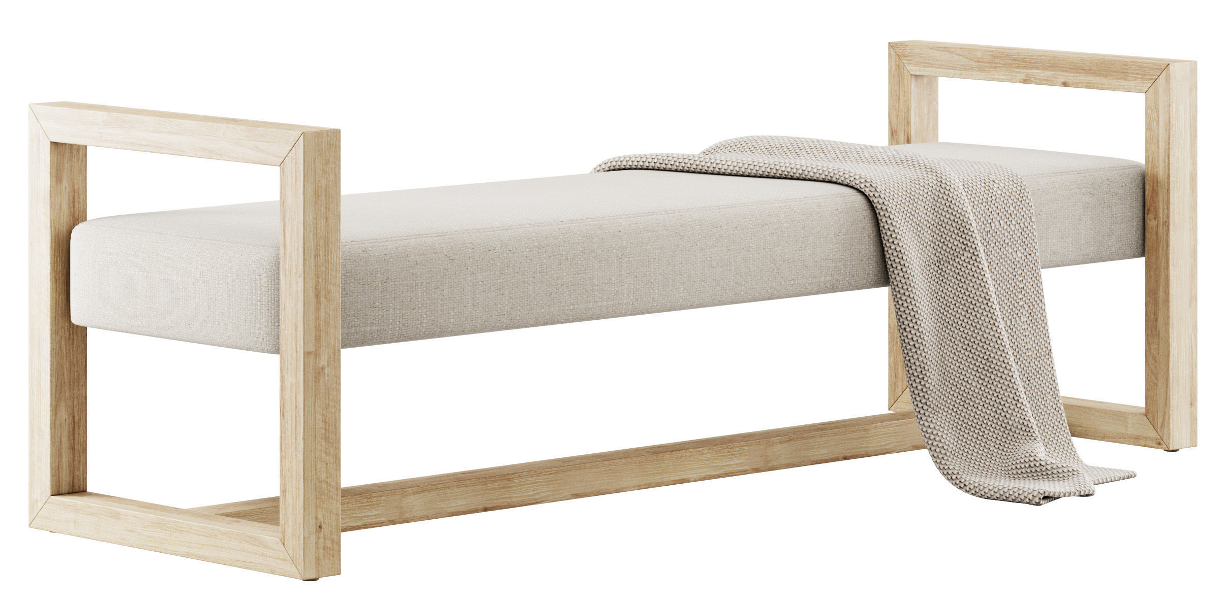 Upholstered Teak Bench by Kathy Kuo Home 3D model_7