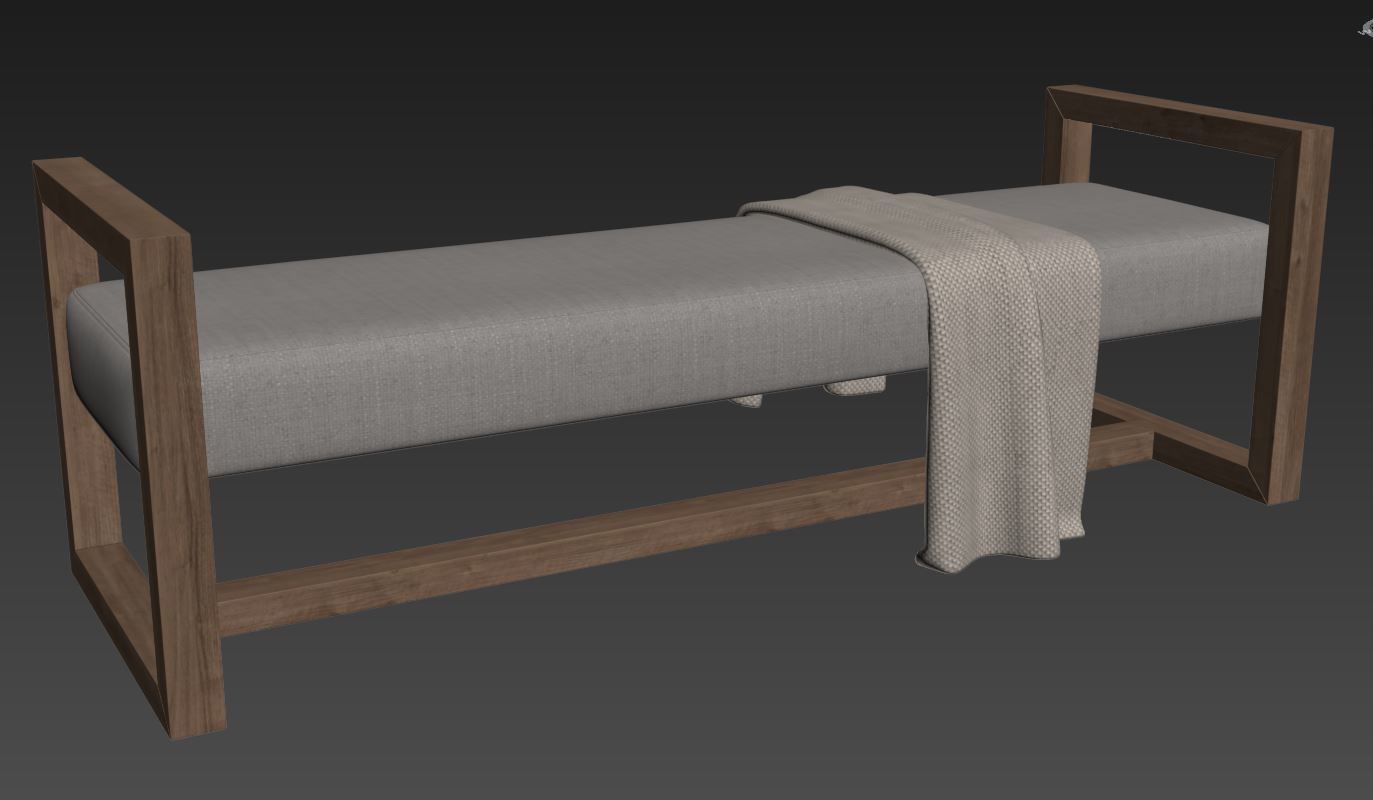 Upholstered Teak Bench by Kathy Kuo Home 3D model_18