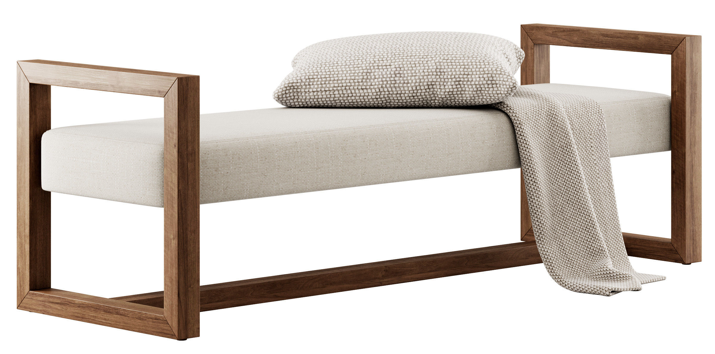 Upholstered Teak Bench by Kathy Kuo Home 3D model_5