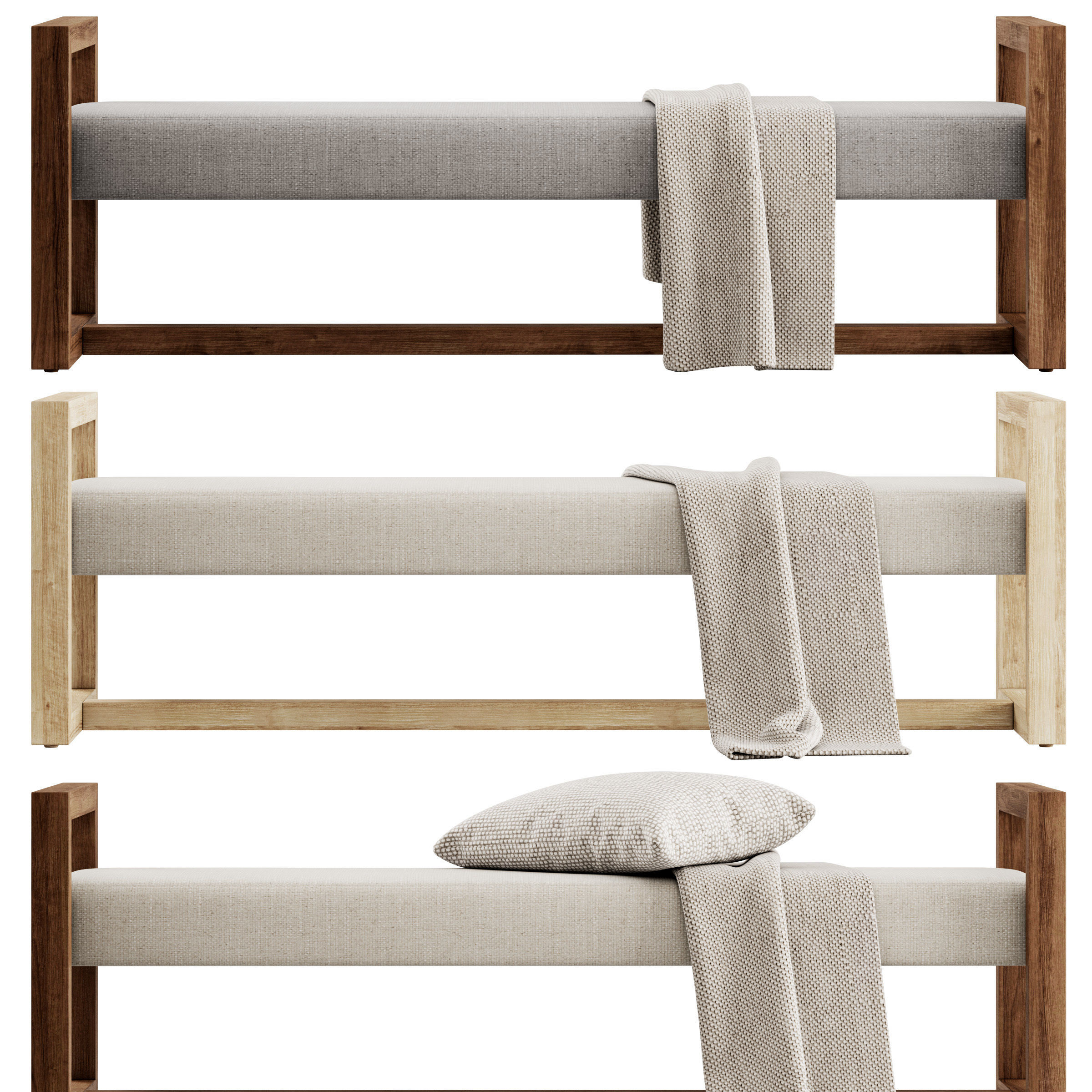 Upholstered Teak Bench by Kathy Kuo Home 3D model_2