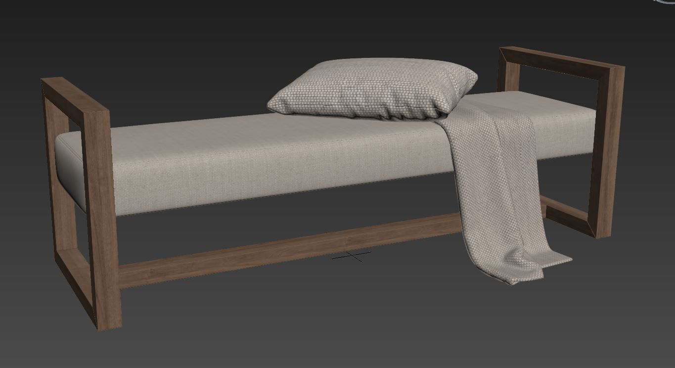 Upholstered Teak Bench by Kathy Kuo Home 3D model_17