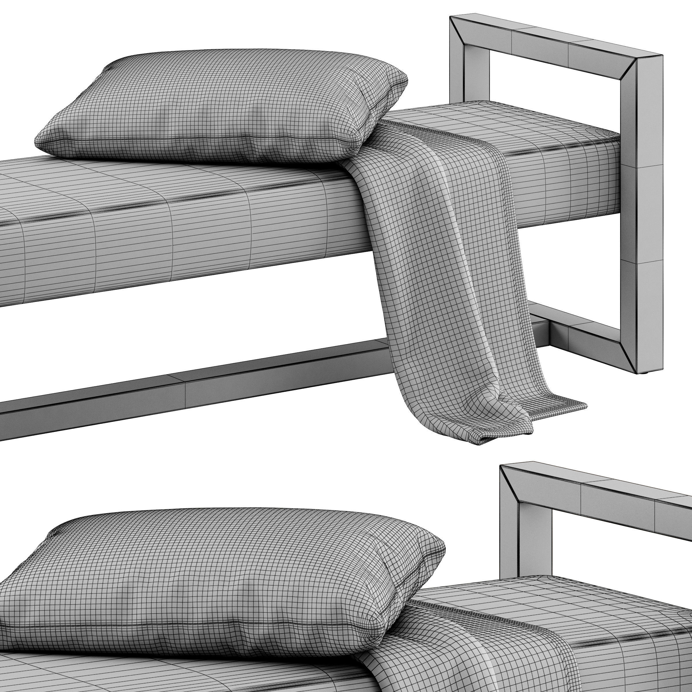 Upholstered Teak Bench by Kathy Kuo Home 3D model_15