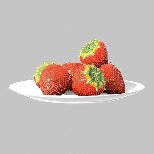 Plate with Red Strawberries  3D model 2