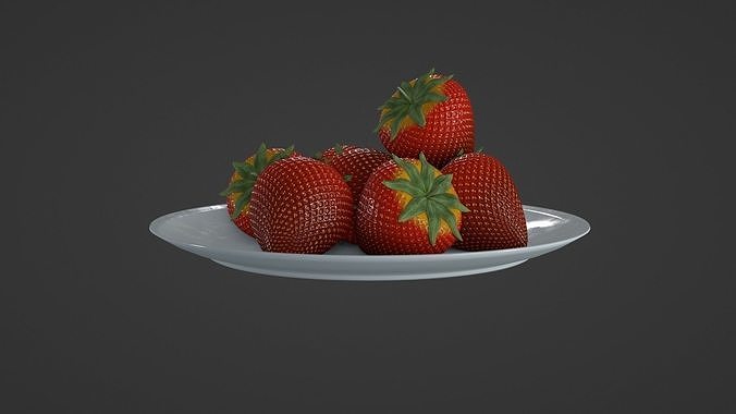 Plate with Red Strawberries  3D model 6