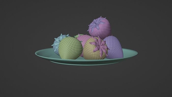 Plate with Red Strawberries  3D model 3