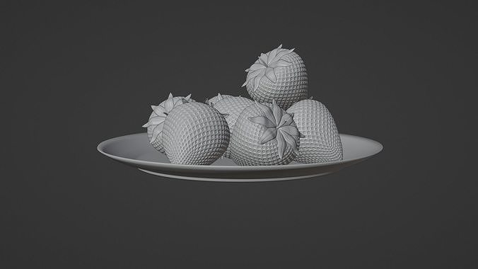 Plate with Red Strawberries  3D model 4