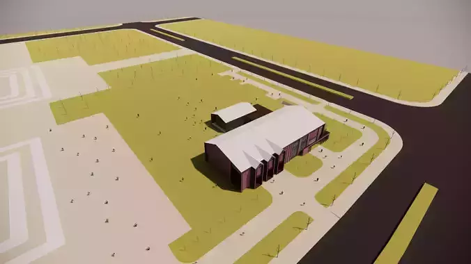 the modern red brick museum 3D model