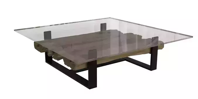 Glass Black Metal Table With Wooden Bark