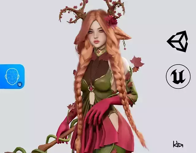 Dryad Girl Fawnia - Game Ready Low-poly 3D model
