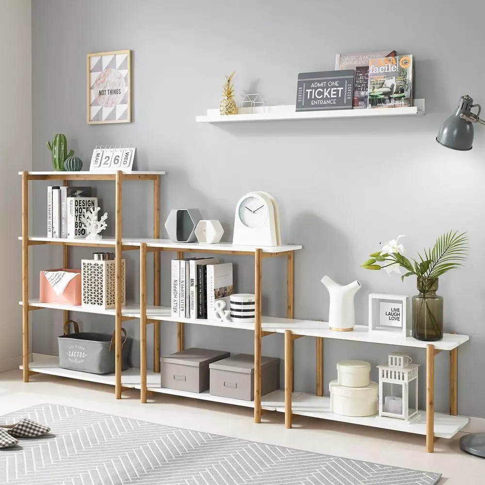 Wooden wide storage shelf 2 steps 3D model