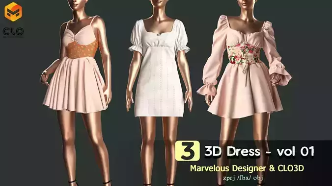 3 Female Dress vol01 3D model