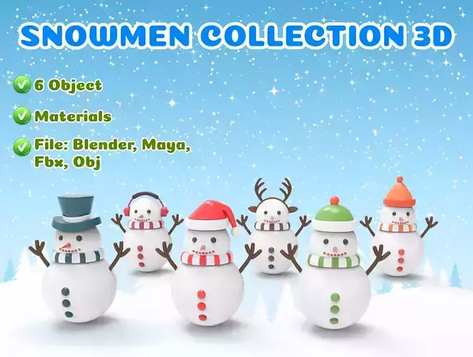 Snowmen collections Low-poly 3D model