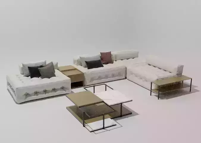 3D Model Sofa L Shape Fabric Lathan 