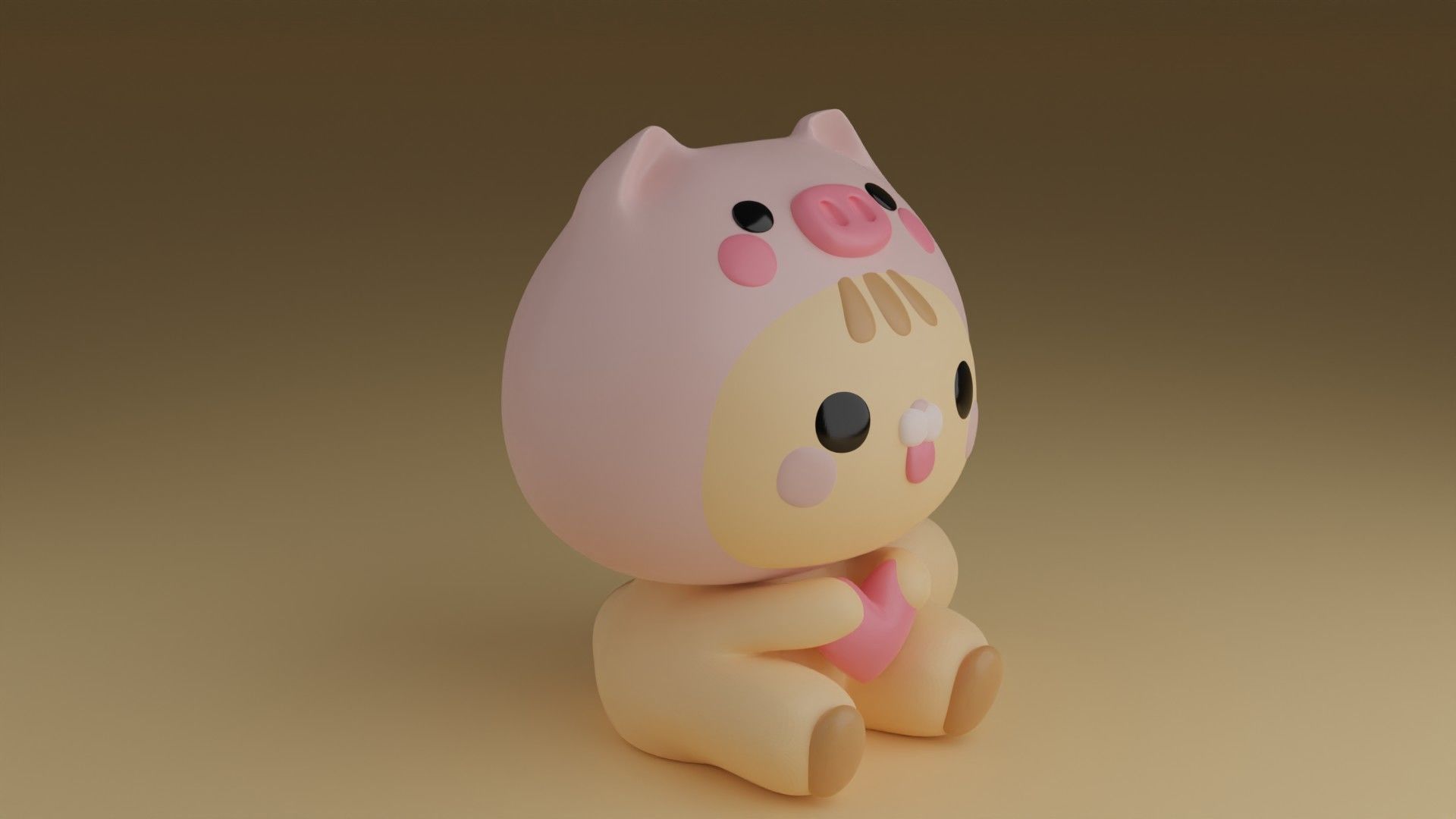 kitty and pig hat 3D print model_8