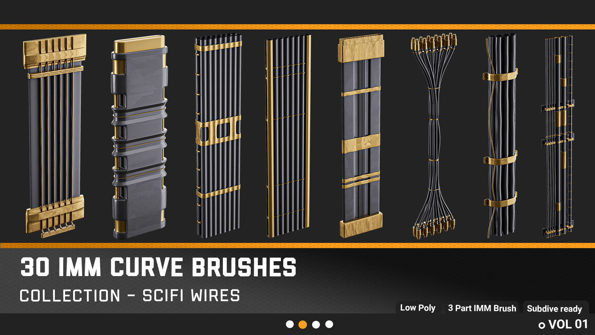 30 SciFi Wires IMM Curve brushes  Video tutorial Low-poly 3D model_2