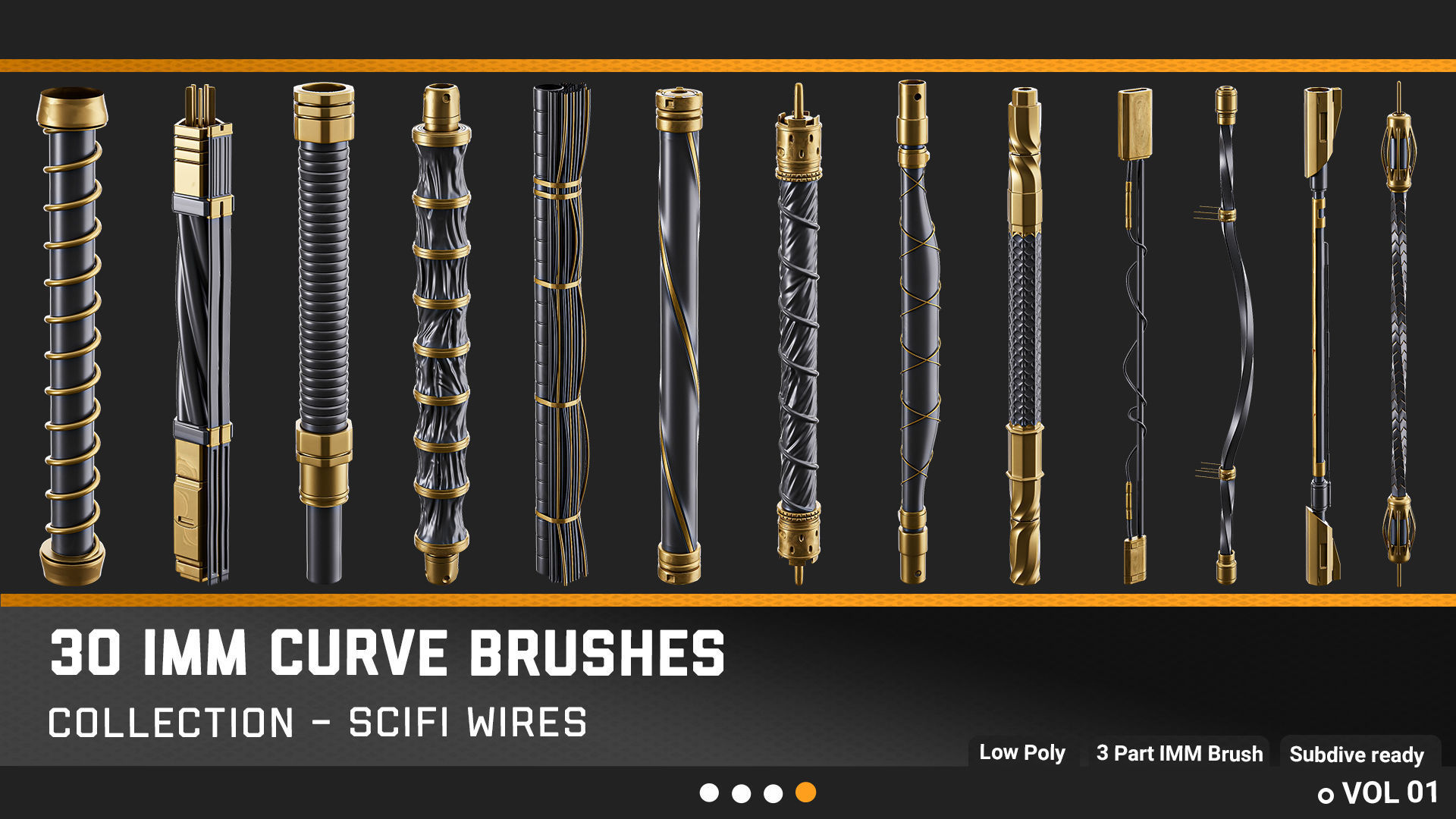 30 SciFi Wires IMM Curve brushes  Video tutorial Low-poly 3D model_4