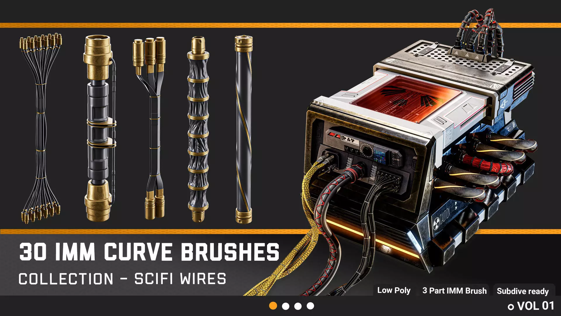 30 SciFi Wires IMM Curve brushes  Video tutorial Low-poly 3D model_0