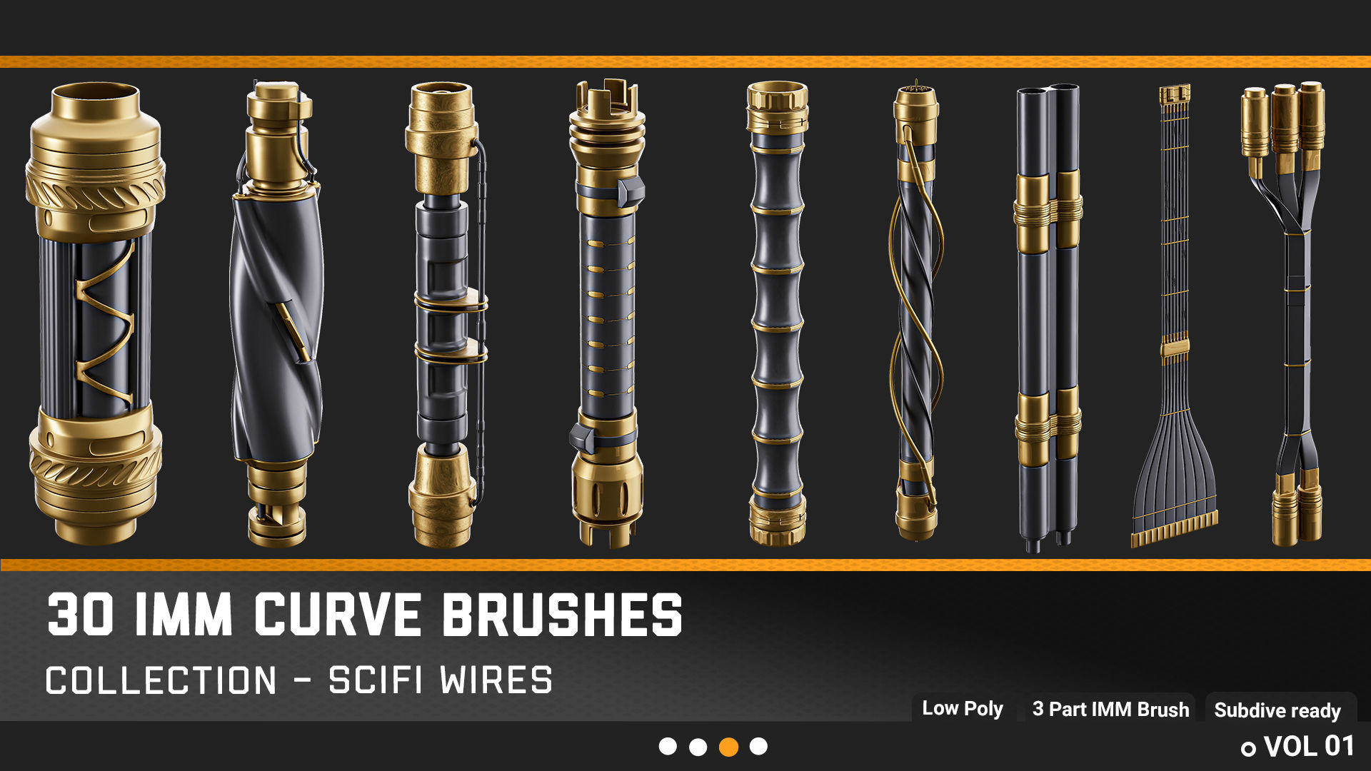 30 SciFi Wires IMM Curve brushes  Video tutorial Low-poly 3D model_3