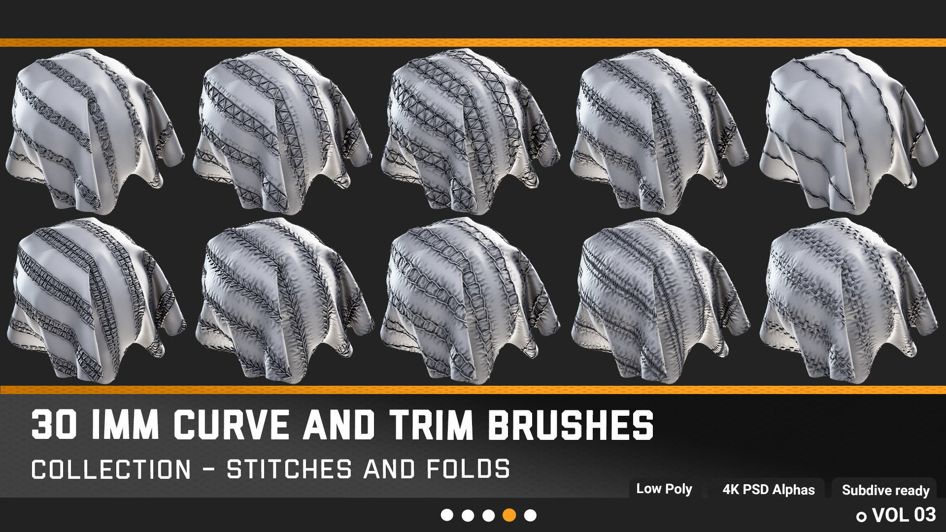 30 STITCHES And FOLDS IMM Curve And Trim Brushes  4k PSD Alpha Low-poly 3D model_3
