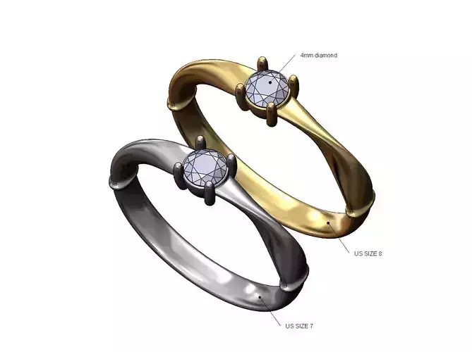 Twisted 4mm diamond solitaire band US sizes 7 8