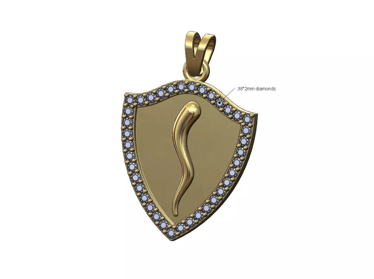 Diamond Italian horn shield pendant with bail 3D print model
