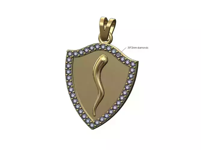 Diamond Italian horn shield pendant with bail