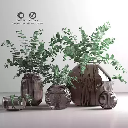 Plant bouquet with vase 02 3D model