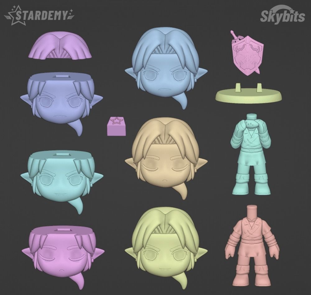 LINK CHIBI CUSTOMIZABLE NO SUPPORTS 2 BODIES 2 HEADS NENDOROID 3D print model_6