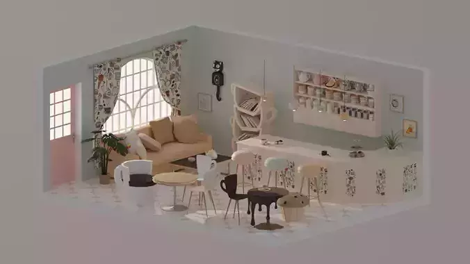 Teahouse Low-poly 3D model