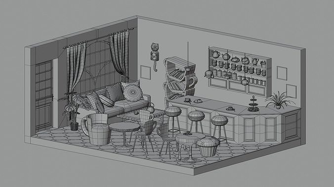 Teahouse Low-poly 3D model 3